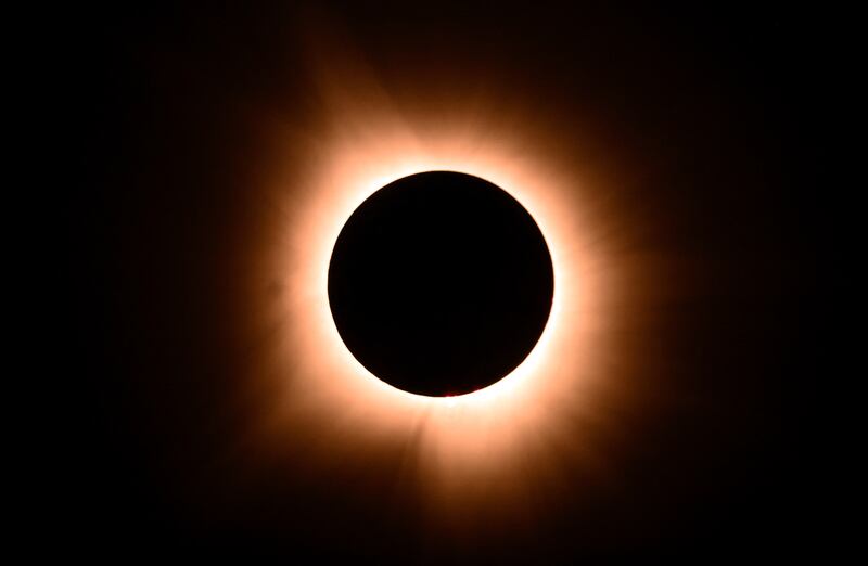 The moon eclipses the sun during a total solar eclipse across North America, in Bloomington, Indiana. Photograph: Josh Edelson/AFP/Getty