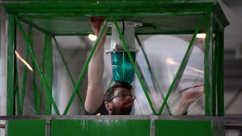 Gavin Guilfoyle of the Science Gallery assembling the Home/Sick exhibition. Photograph: Cyril Byrne