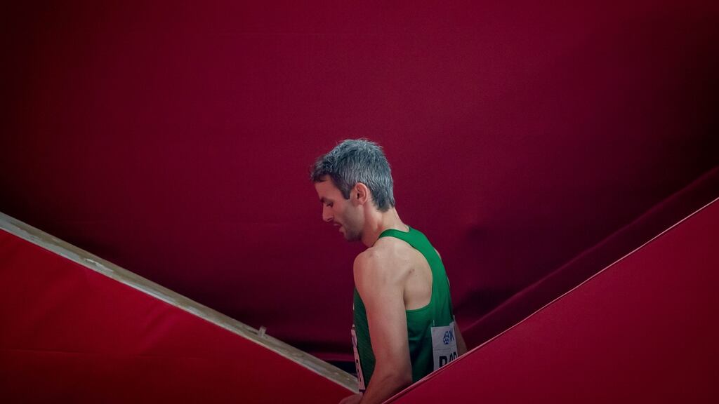 Ireland’s Thomas Barr after finishing fourth in the semi-finals of the 400m hurdles at the World Athletics Championships in Doha, Qatar. Photograph: Morgan Treacy/Inpho