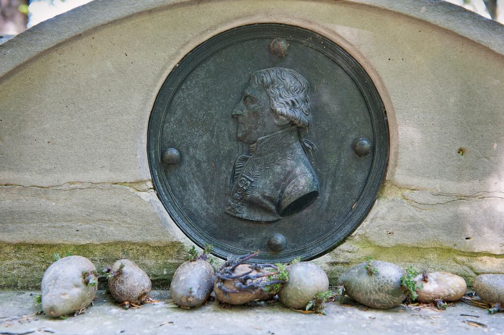 Antoine-Augustin Parmentier’s grave in
Paris. People leave potatoes as a tribute to the great culinary innovator. Photograph: Getty Images