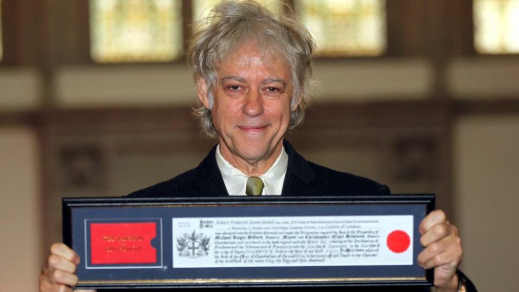 Singer Bob Geldof receives the Freedom of the City of London. Photograph: Sean Dempsey/PA