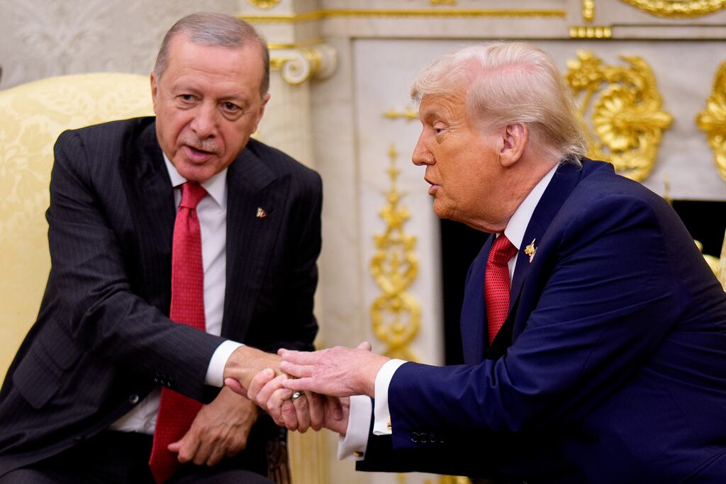 US president Donald Trump shakes hands with Turkish President Recep Tayyip Erdogan. Photograph: Andrew Harnik/Getty Images