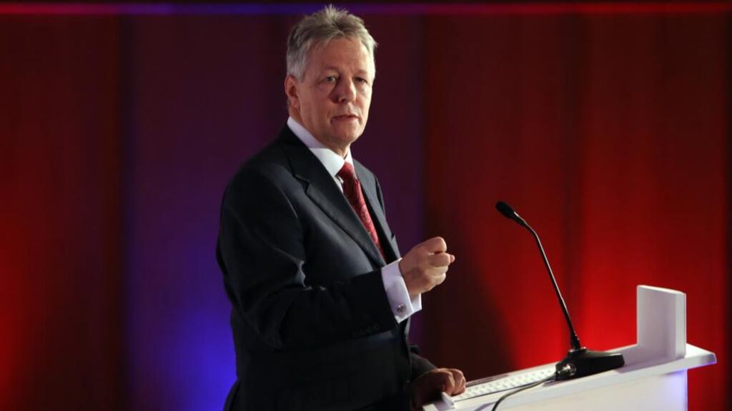 DUP Leader Peter Robinson addresses the DUP annual conference at the La Mon Hotel in Co Down on Saturday. Photograph: Paul Faith/PA Wire.