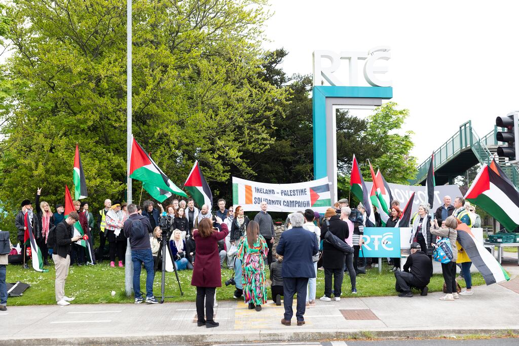 Protesters outside RTÉ in Dublin on Thursday. Photograph: Sam Boal/Collins Photos