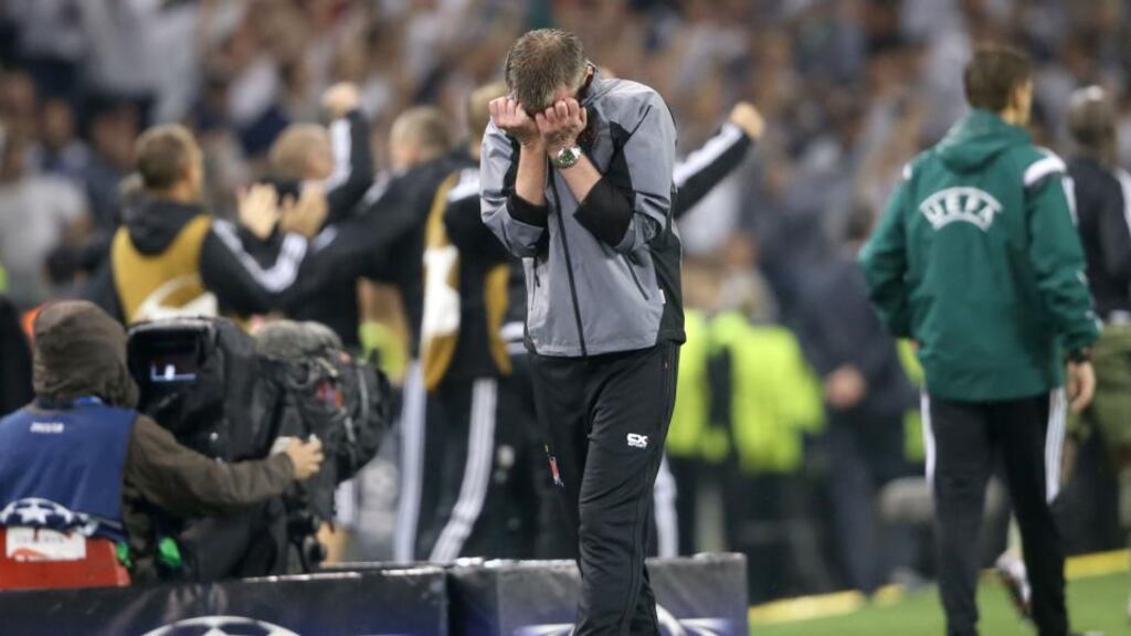 Dundalk manager Stephen Kenny can’t hide his disappointment at the Aviva Stadium on Wednesday night. Photograph: Niall Carson/PA