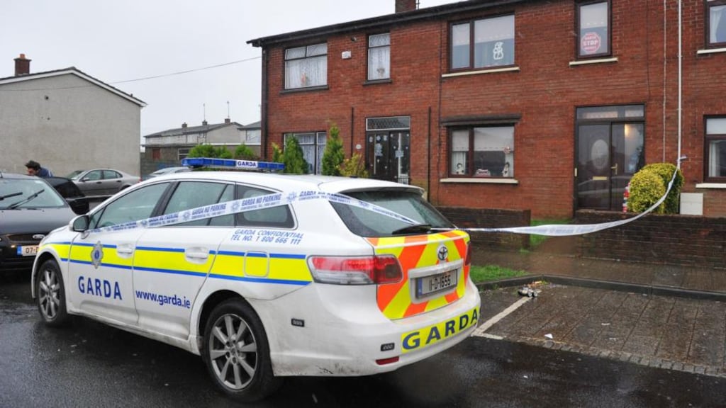 A garda car at the scene of the fatal stabbing in Drogheda’s Rathmullen Park. Photograph: Ciara Wilkinson