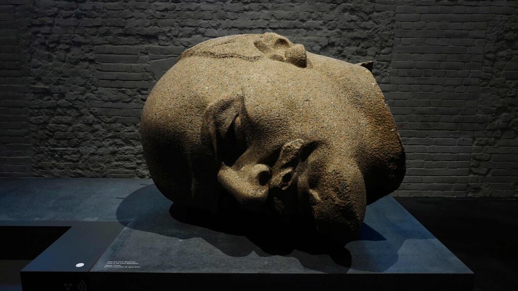 The head of a 19m high statue of former Soviet leader Vladimir Lenin on display at the permanent exhibition “Revealed: Berlin and its Monuments” in Berlin’s Spandau Citadel museum. Photograph: John MacDougall/AFP/Getty Images