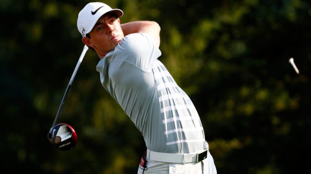 Rory McIlroy, with his biggest weapon in the bag, the Nike VR_S Covert 2.0 Tour Driver, tees off on the 13th during Sunday’s final round of the WGC-Bridgestone Invitational at Firestone Country Club in Akron, Ohio.