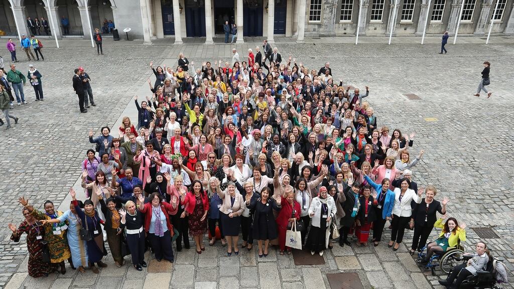 Delegates and guests to the first stand-alone International Congress of Parliamentary Women’s Caucuses, in the Upper Yard, Dublin Castle. Photograph: Maxwell’s