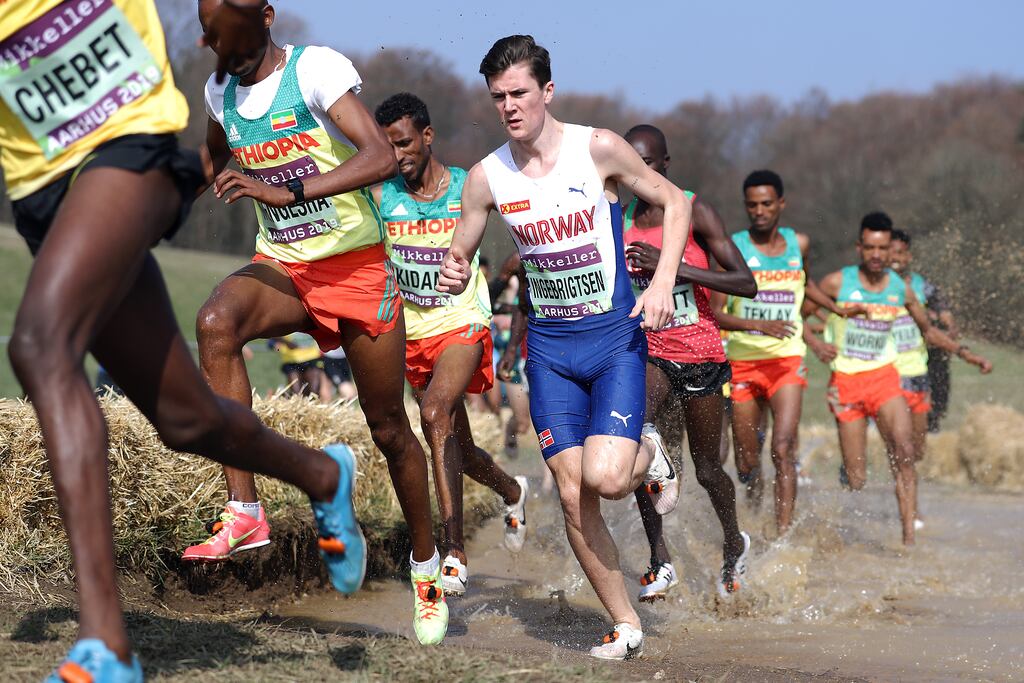Jakob Ingebrigtsen of Norway in the Men's U20 race at the World Cross-Country Championships in 2019 in Aarhus, Denmark. 'Look at where he is now.' Photograph: Bryn Lennon/Getty