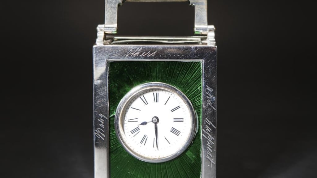 From Deepwell: A Victorian silver and green enamelled travel clock, made in London in 1894, by Percy Edwards & Co, (€400-€600) at Adam’s