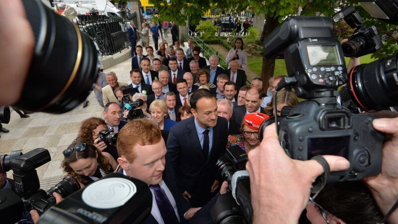 Ireland’s next taoiseach: Leo Varadkar arrives at the Fine Gael count on Friday. Photograph: Alan Betson