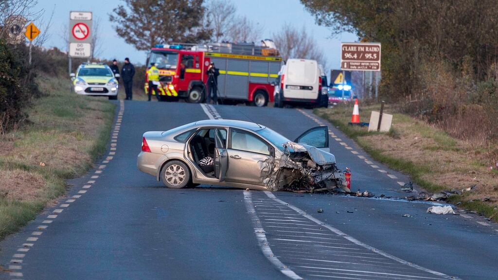 The scene of the crash at Cahercallamore, near Ennis, Co Clare. Photograph: Press 22