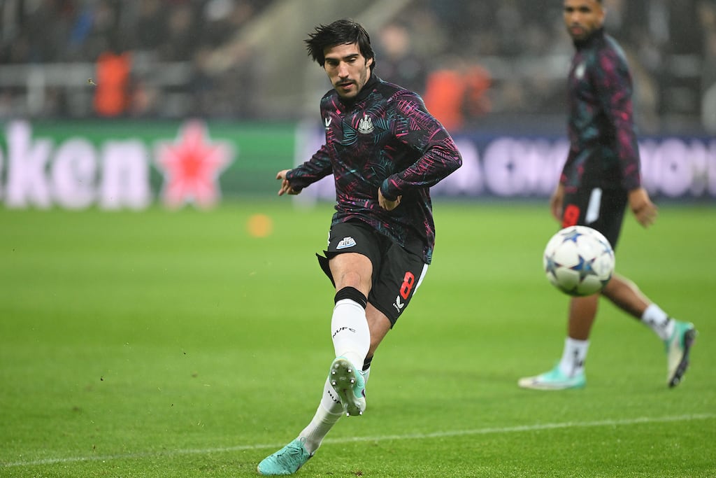 Newcastle’s Italian midfielder Sandro Tonali has been charged with misconduct in relation to alleged breaches of the English Football Association’s betting rules. Photograph: Stu Forster/Getty Images