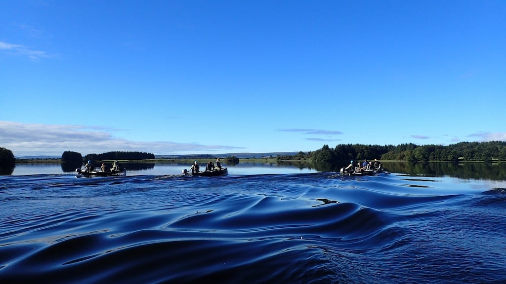 Heading out for a day’s fishing on Lake Menteith. Facilities at the fishery include a large car park, lunch room, tackle shop, changing room and storage facility. Photograph: George Barron