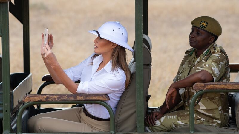 Melania in a pith helmet on  safari in Kenya. Photograph: Saul Loeb/AFP/Getty Images