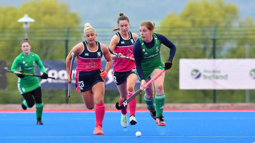 Katie Mullan attacks during Ireland’s win over Scotland in Belfast on Saturday. Photograph: Adrian Boehm