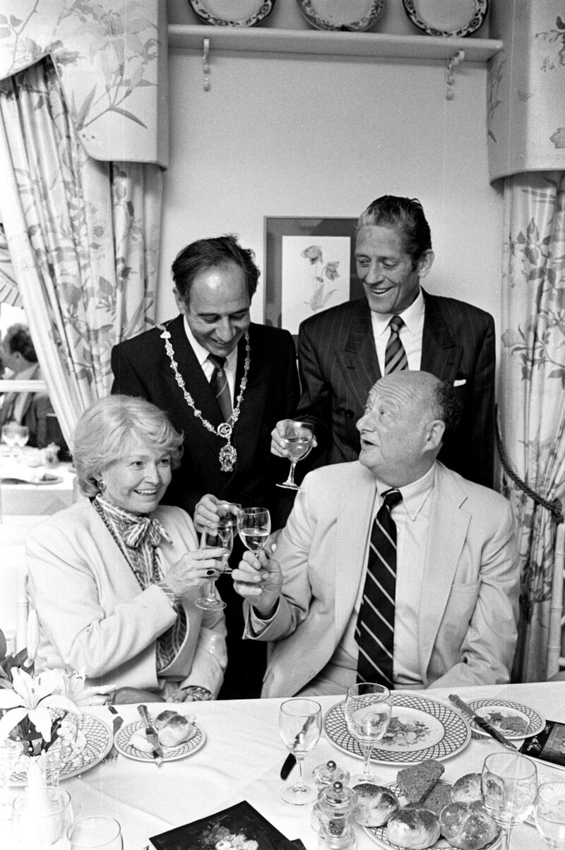Ben Briscoe, during his time as lord mayor of Dublin, with tánaiste Brian Lenihan, New York mayor Ed Koch and US ambassador Margaret Heckler during a lunch in Mr Koch's honour in Dublin in July 1998. Photograph: Matt Kavanagh