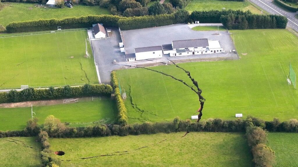 Aerial view of the sinkhole in Co Monaghan that appeared in September. Photograph: Pat Byrne