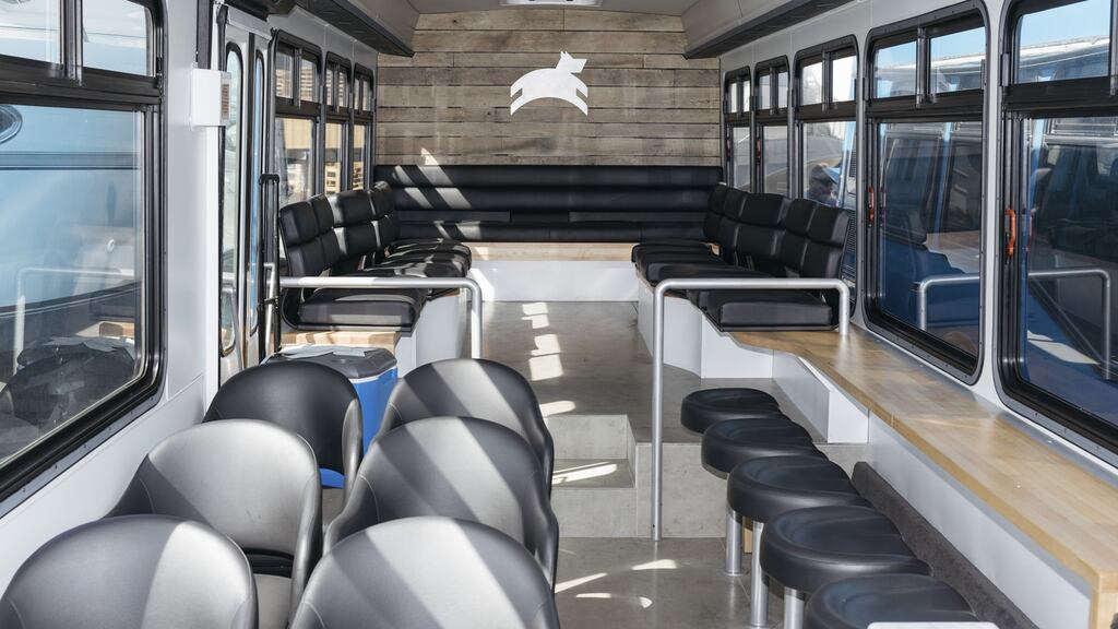 Leap buses being auctioned off: the firm which charged riders $6 to cross San Francisco in technological luxury failed this year. photograph: jason henry