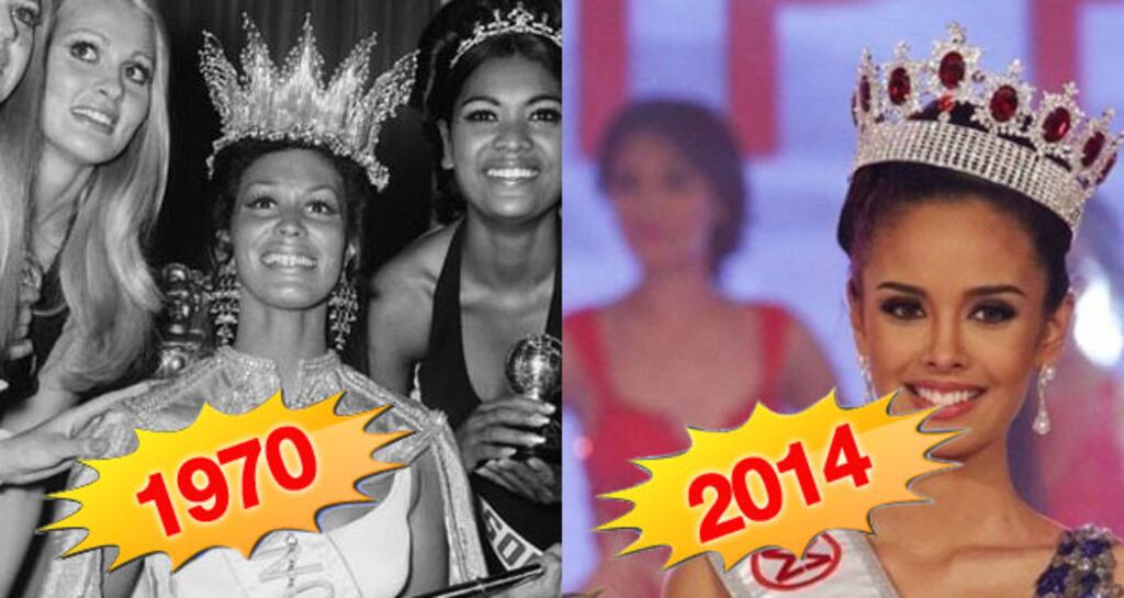 Jennifer Hosten of Grenada (left) was Miss World 1970. Megan Young of the Philippines (right) is the reigning Miss World. Spot the difference in our 1970 - 2014 picture show (below). Some things really don’t ever change. Illustrations: Paul Scott