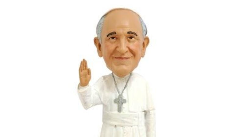 At the last World Meeting of Families event held in Philadelphia in 2015, merchandise included a pope doll for $20, a life-sized cutout of Francis for $160 and a papal bobblehead.