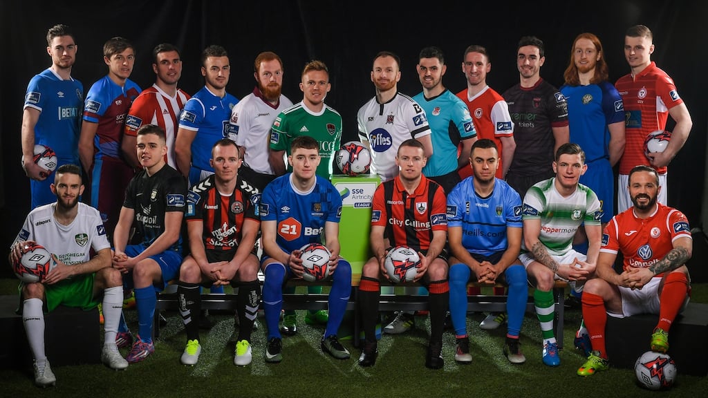 Players at the launch of the Airtricity League. Photograph: Sam Barnes/Sportsfile