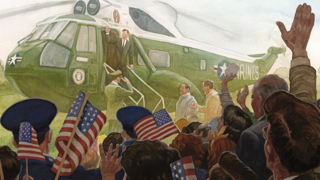 Patrick and the President (Walker Books, £12.99) is a collaboration between the current Laureate na nÓg, PJ Lynch, and broadcaster Ryan Tubridy. It tells the story of John F Kennedy’s visit to Ireland in 1963 through the eyes of a young boy, Patrick.