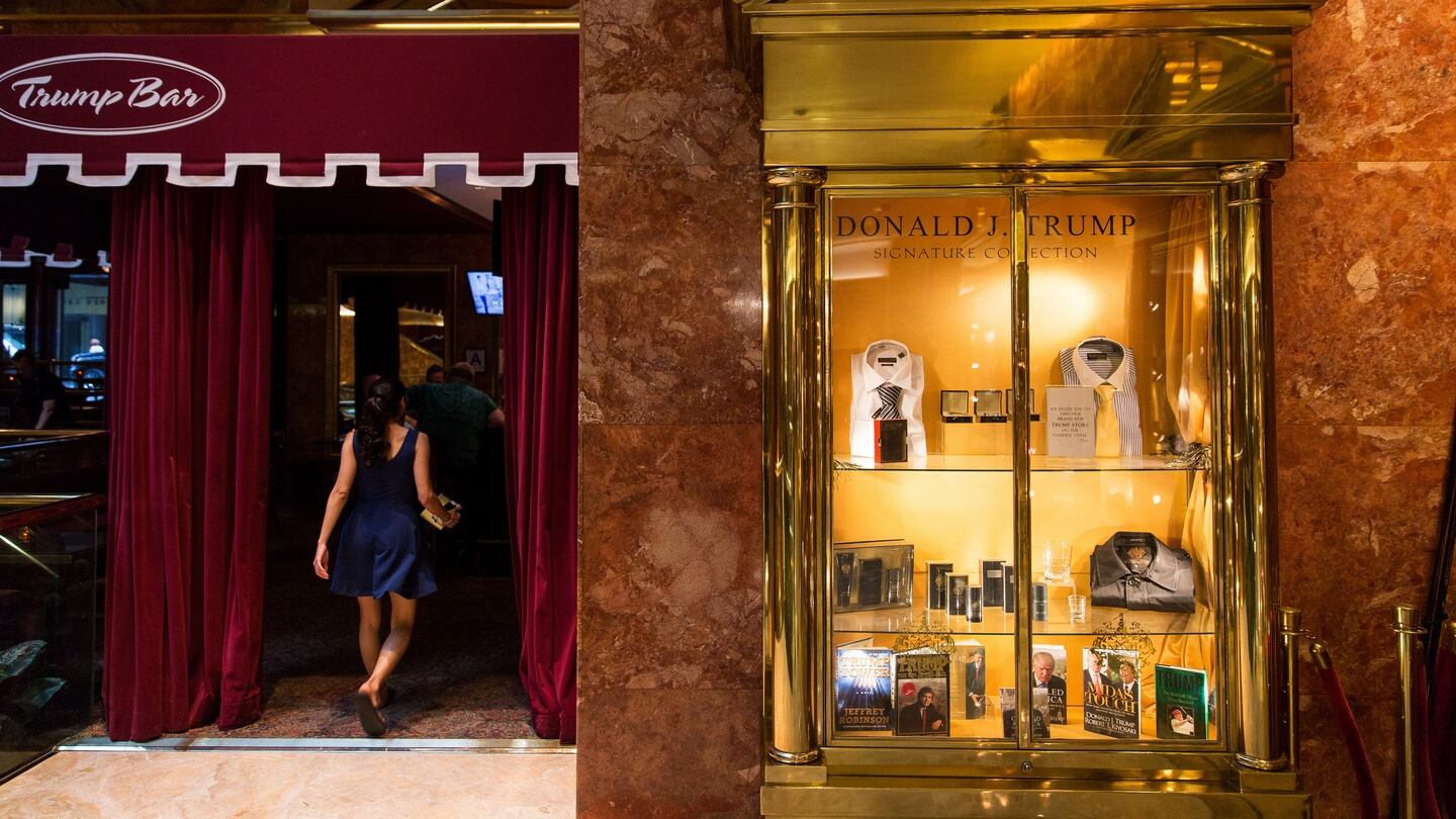 Trump branded merchandise in the lobby of Trump Tower on Fifth Avenue in Manhattan. Photograph: Damon Winter/The New York Times