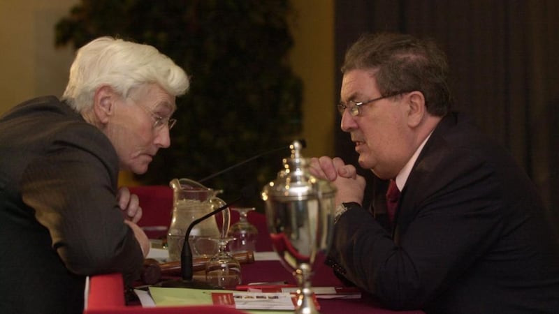 Seamus Mallon and John Hume at the SDLP’s 33rd annual conference at the Wellington Park Hotel, Belfast, February 2004. File photograph: Dara Mac Dónaill