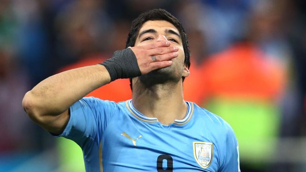 Uruguay’s  Luis Suarez celebrates during his side’s 2-1 victory over England at the  Arena de Sao Paulo  in Sao Paulo, Brazil. Photo:  Julian Finney/Getty Images