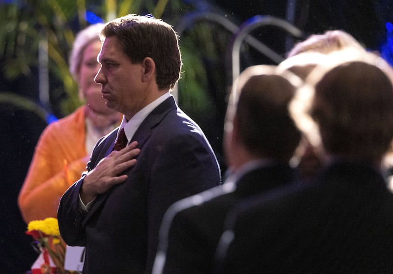 Governor Ron DeSantis attends the Florida Family Policy Council 18th Annual Dinner Gala at the Rosen Plaza Hotel in Orlando, Florida on Saturday. Photograph: Cristobal Herrera-Ulashkevich/EPA