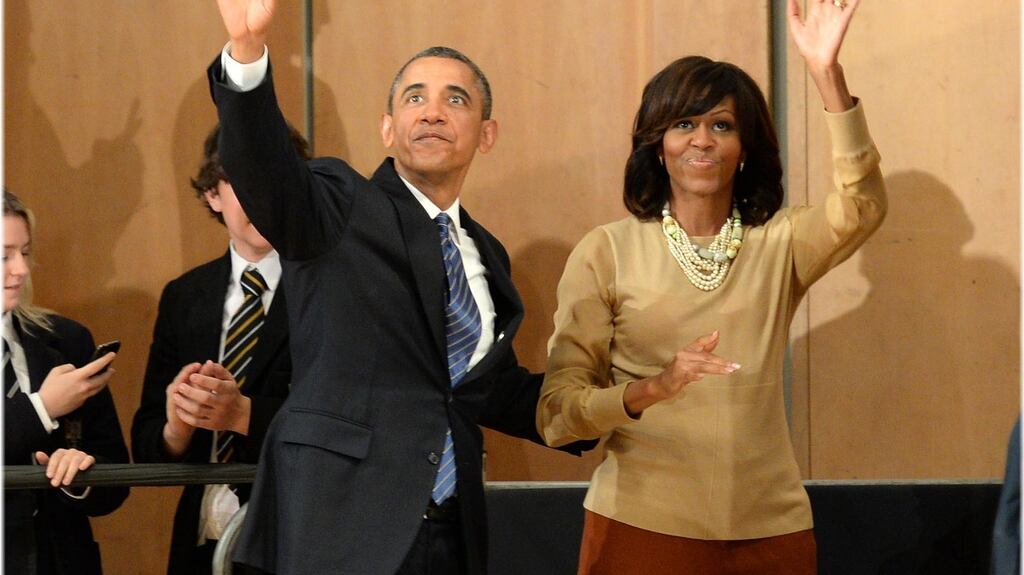 US president Barack Obama and Michelle Obama during a visit to Belfast in 2013. File photograph: Dara Mac Dónaill/The Irish Times