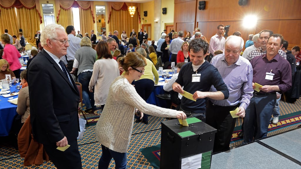 Voting taking place at a meeting of the Convention on the Constitution in Malahide, Co Dublin, in 2013. Photograph: Eric Luke