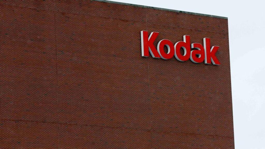 The Kodak logo is seen at the now mostly disused Kodak factory in Rochester, New York. Photograph: Carlo Allegri/Reuters