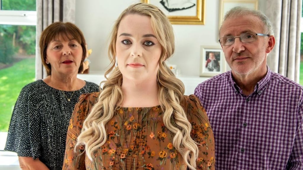 Sinéad O’Leary with Nichola Sweeney’s parents, Josephine and John. Photograph: Michael Mac Sweeney/Provision