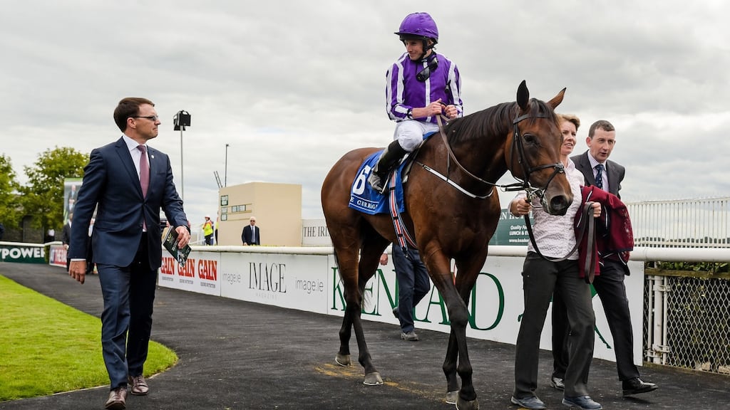 Aidan O’Brien with Ryan Moore on board Mendelsshohn. The who is set to go on trial for the Kentucky Derby in Dubai next weekend. Photograph: Tom Beary/Inpho
