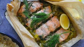 Buttered leeks, salmon and dill with orzo