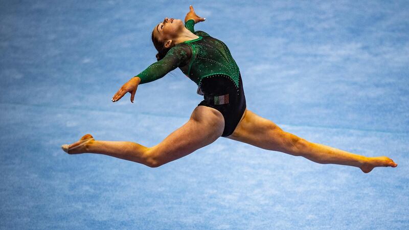Ireland’s Emma Slevin competes in the floor event at the women’s all-around final during the Artistic Gymnastics World Championships at the Kitakyushu City Gymnasium in Kitakyushu. Photograph: Philip Fong/AFP via Getty Images