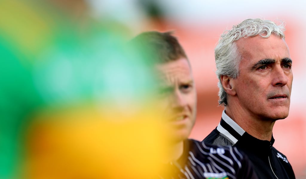 Donegal manager Jim McGuinness during his team's All-Ireland SFC round-robin match against Mayo at Dr Hyde Park, Co Roscommon, last Sunday. Photograph: James Crombie/Inpho
