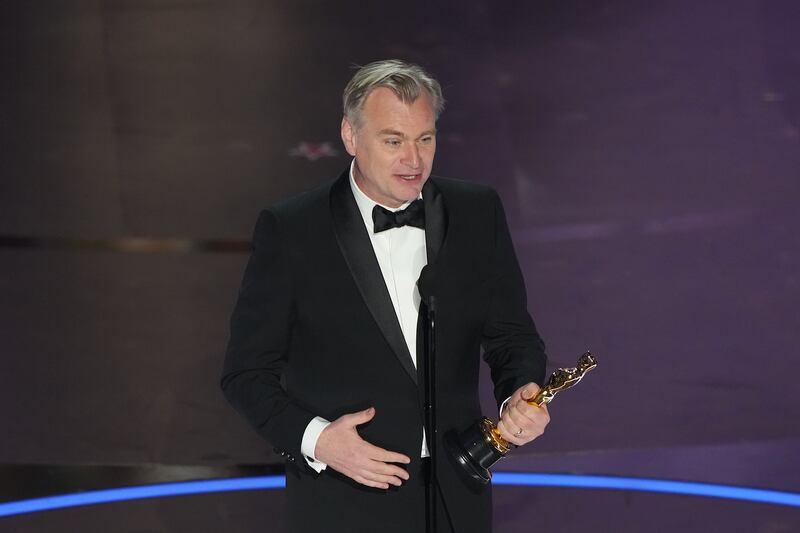 Christopher Nolan after winning best director Oscar for Oppenheimer. Photograph: Amir Hamja/The New York Times