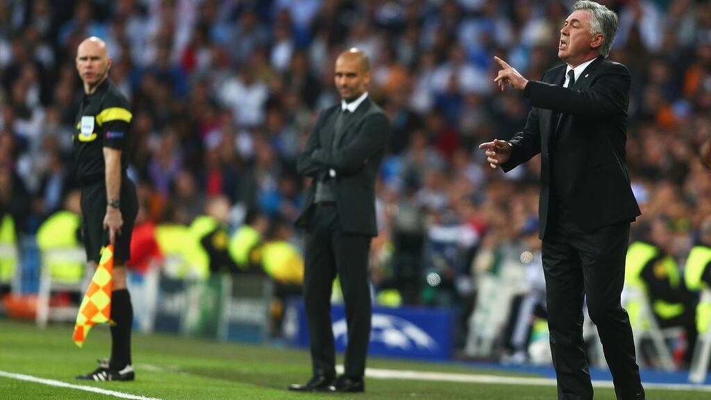 Pep Guardiola has backed Carlo Ancelotti to be a success at Everton. Photograph: Paul Gilham/Getty