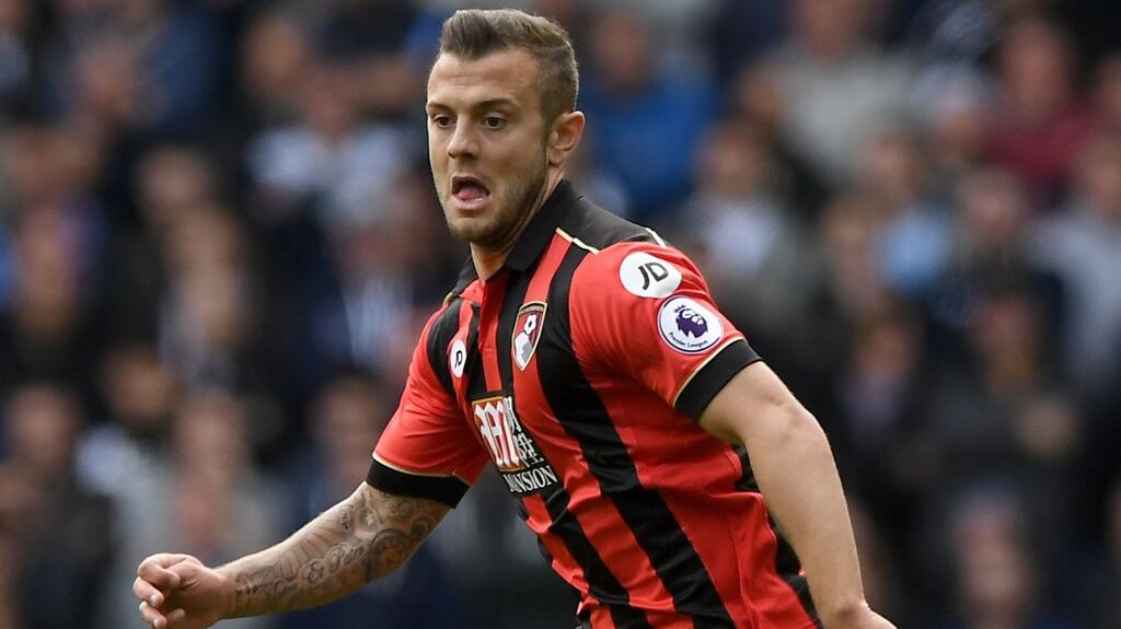 Bournemouth’s on-loan Arsenal midfielder Jack Wilshere is out for the rest of the season after suffering a hairline fracture of his left fibula. Photograph: PA