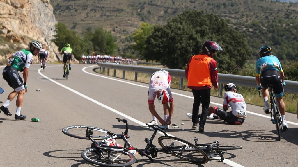 Nicolas Roche was involved in a crash during the sixth stage of Vuelta that has ruled him out of the race. Photograph: Javier Lizon/EPA