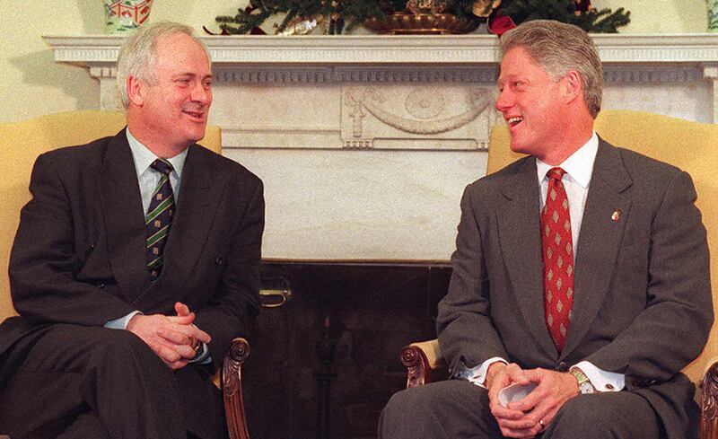 John Bruton with President Bill Clinton in the Oval Office of the White House during meetings about peace in Northern Ireland. Photograph: Luke Frazza/AFP/Getty Images