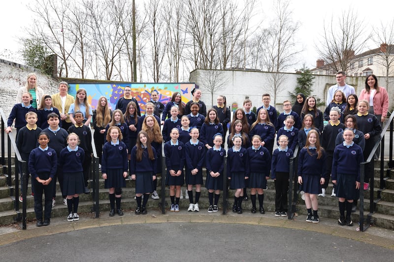 Children from St Brigid’s Catholic National School, in the Coombe, Dublin 8, who will be taking part in the National Children’s Choir. Photograph: Dara Mac Dónaill