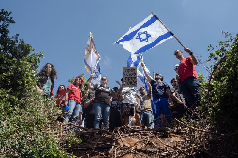 Protesters attempting to block a highway in Tel Aviv. Photograph: Amit Elkayam/The New York Times