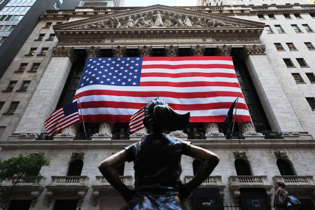 The New York Stock Exchange, pictured on Tuesday morning. Wall Street's main indices edged higher in early trading, propelled by hope about the US debt ceiling deal and a rally in tech stocks. Photograph: Michael M Santiago/Getty Images