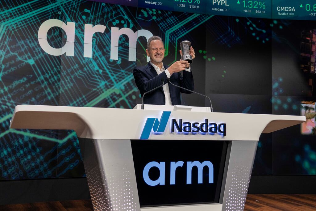 Rene Haas, chief executive of Arm, after ringing the Nasdaq opening bell on Thursday. Photograph: Hiroko Masuike/The New York Times