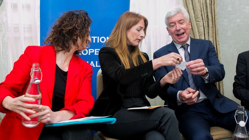 European candidates for the Dublin Constituency Lynn Boylan MEP (Sinn Féin), Clare Daly TD (Independents4Change) and Alex White (Labour) attending a debate at Buswells, Hotel, Dublin. Photograph: Gareth Chaney Collins